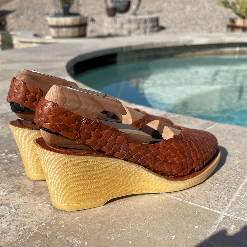 Ocean West Leather Huaraches Wedge Sandals From Mexico Size 8 - Picture 2 of 6